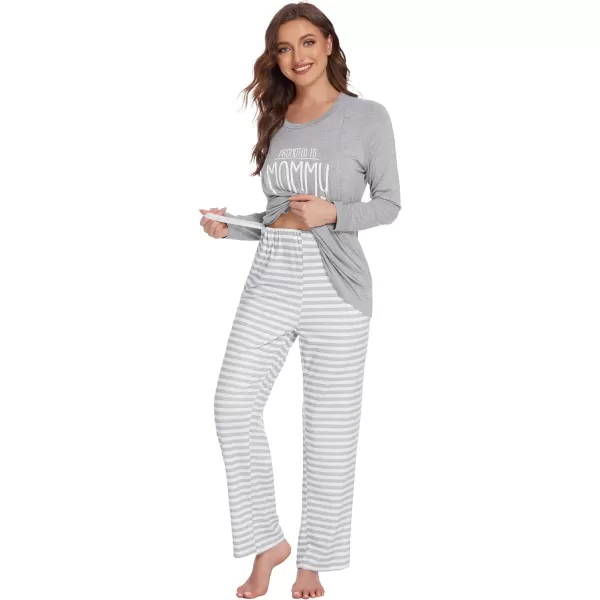 Ekouaer Womens Maternity Nursing Pajama Set Long Sleeves Breastfeeding Sleepwear Comfy Hospital Pregnancy Pjs SetGrey Stripe