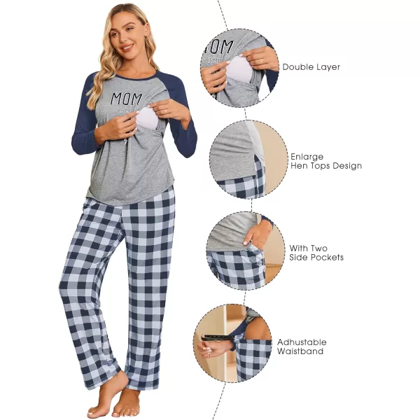 Ekouaer Womens Maternity Nursing Pajama Set Long Sleeves Breastfeeding Sleepwear Comfy Hospital Pregnancy Pjs SetNavy Blue