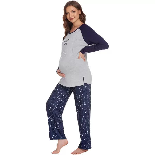 Ekouaer Womens Maternity Nursing Pajama Set Long Sleeves Breastfeeding Sleepwear Comfy Hospital Pregnancy Pjs SetNavy Star