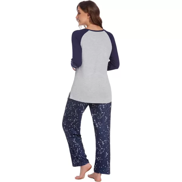 Ekouaer Womens Maternity Nursing Pajama Set Long Sleeves Breastfeeding Sleepwear Comfy Hospital Pregnancy Pjs SetNavy Star