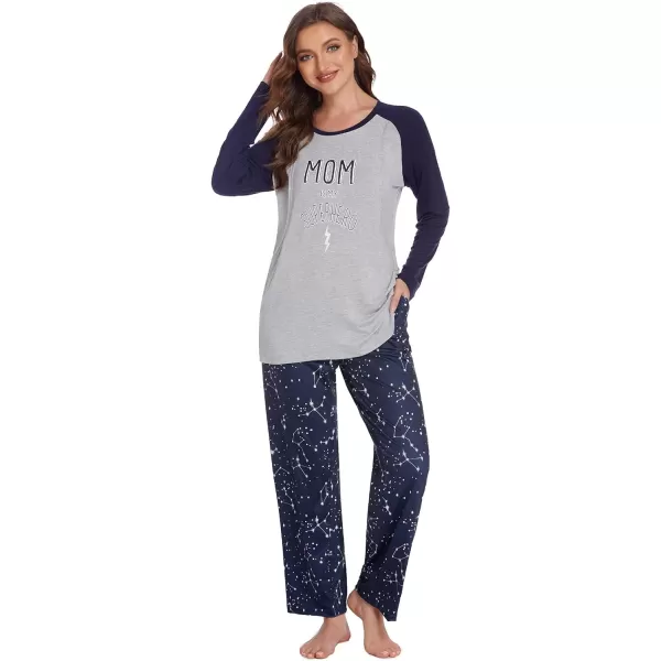 Ekouaer Womens Maternity Nursing Pajama Set Long Sleeves Breastfeeding Sleepwear Comfy Hospital Pregnancy Pjs SetNavy Star