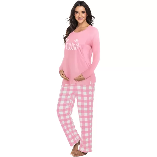 Ekouaer Womens Maternity Nursing Pajama Set Long Sleeves Breastfeeding Sleepwear Comfy Hospital Pregnancy Pjs SetPink Plaid