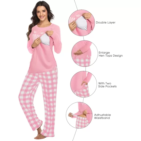 Ekouaer Womens Maternity Nursing Pajama Set Long Sleeves Breastfeeding Sleepwear Comfy Hospital Pregnancy Pjs SetPink Plaid