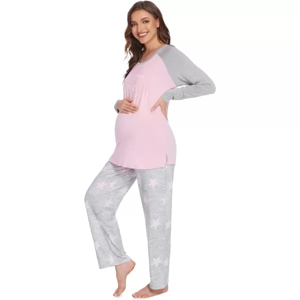 Ekouaer Womens Maternity Nursing Pajama Set Long Sleeves Breastfeeding Sleepwear Comfy Hospital Pregnancy Pjs SetPink Star