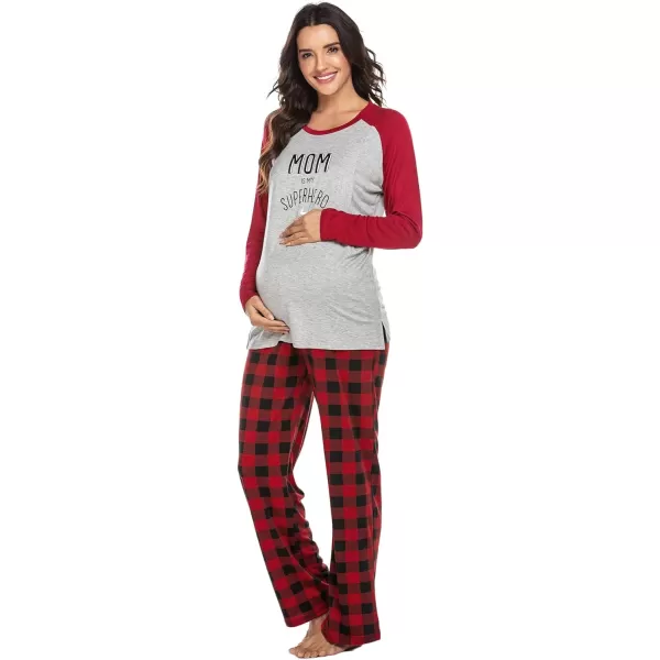 Ekouaer Womens Maternity Nursing Pajama Set Long Sleeves Breastfeeding Sleepwear Comfy Hospital Pregnancy Pjs SetRed Plaid