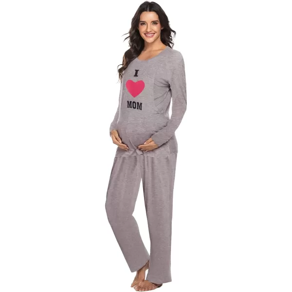 Ekouaer Womens Maternity Nursing Pajama Set Long Sleeves Breastfeeding Sleepwear Comfy Hospital Pregnancy Pjs SetSolid Grey