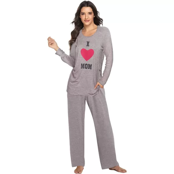 Ekouaer Womens Maternity Nursing Pajama Set Long Sleeves Breastfeeding Sleepwear Comfy Hospital Pregnancy Pjs SetSolid Grey