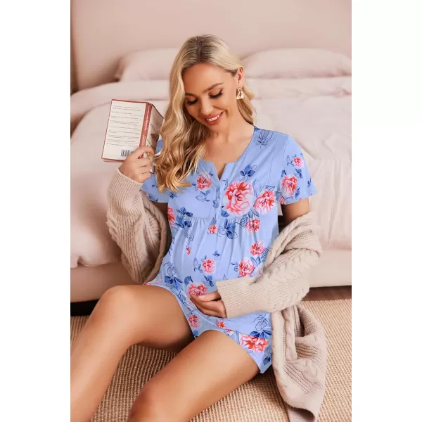 Ekouaer Womens Maternity Nursing Pajama Sets Short Sleeve Pregnancy Pj Set Breastfeeding Sleepwear Set for Hospital SXXLAblue Floral