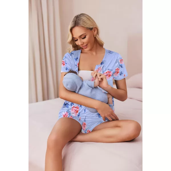 Ekouaer Womens Maternity Nursing Pajama Sets Short Sleeve Pregnancy Pj Set Breastfeeding Sleepwear Set for Hospital SXXLAblue Floral