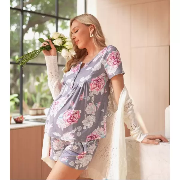 Ekouaer Womens Maternity Nursing Pajama Sets Short Sleeve Pregnancy Pj Set Breastfeeding Sleepwear Set for Hospital SXXLAgray Flower