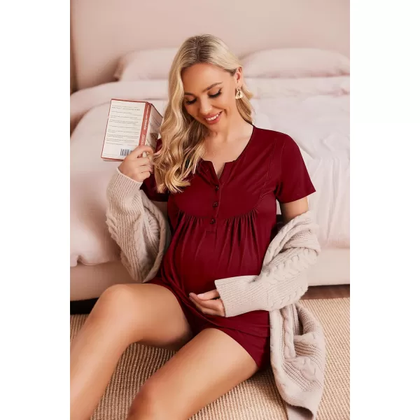 Ekouaer Womens Maternity Nursing Pajama Sets Short Sleeve Pregnancy Pj Set Breastfeeding Sleepwear Set for Hospital SXXLWine Red1