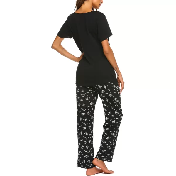 Ekouaer Womens Maternity Nursing Pajamas Sets Breastfeeding Printed Sleepwear Short Sleeve 2 Pcs Henley Top and Pants SetBlack Flowers Printed