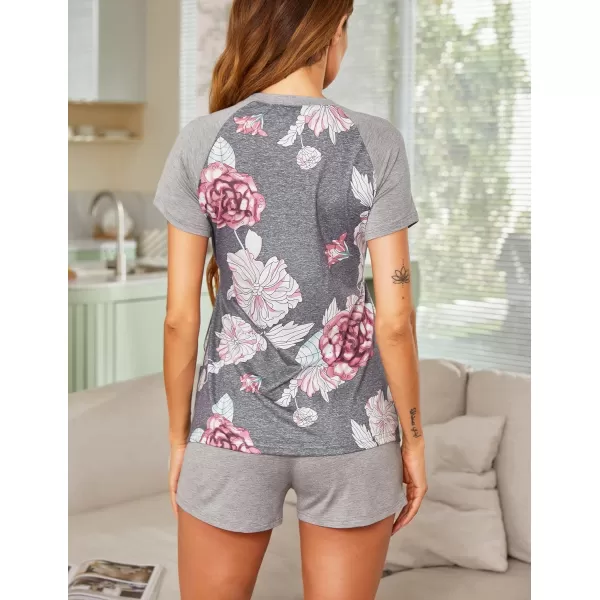 Ekouaer Womens Maternity Nursing Pajamas for Hospital Short Raglan Sleeve Baseball Pregnancy Breastfeeding Sleepwear SetA Grey Floral