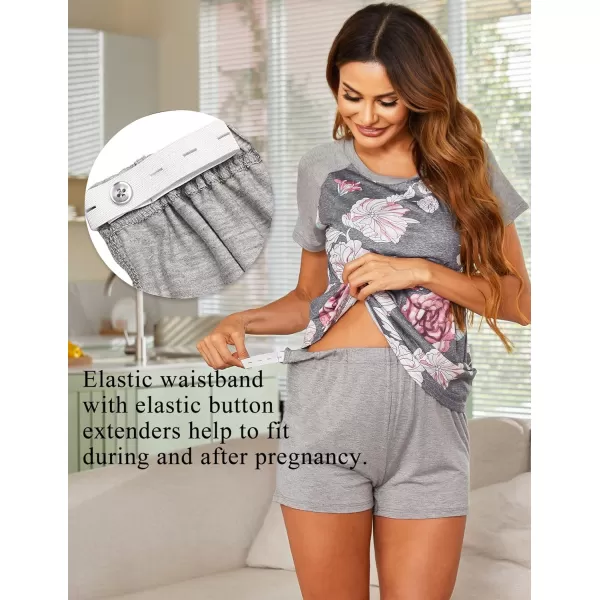 Ekouaer Womens Maternity Nursing Pajamas for Hospital Short Raglan Sleeve Baseball Pregnancy Breastfeeding Sleepwear SetA Grey Floral