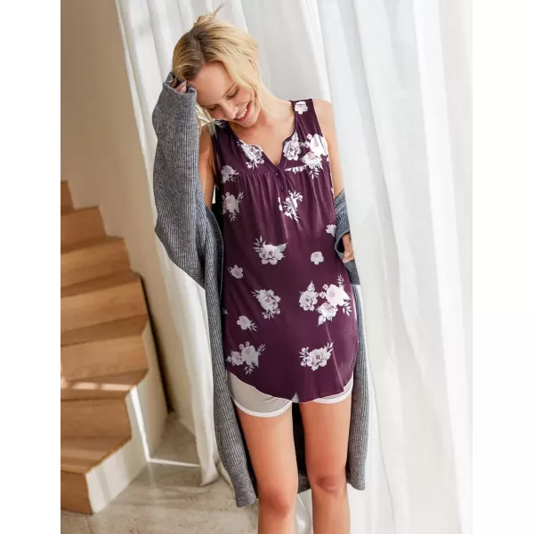 Ekouaer Womens Maternity Nursing Tank Tops Sleeveless Breastfeeding Shirts Double Layer Summer Pregnancy ClothesPurple Red Flower