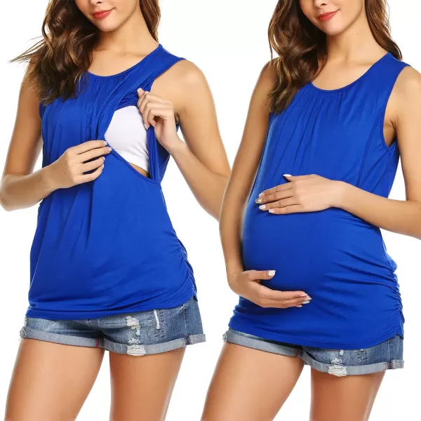 Ekouaer Womens Maternity Nursing Top Breastfeeding Tank Top Tee Shirt Double Layer Sleeveless Pregnancy Shirt1pcs Blue