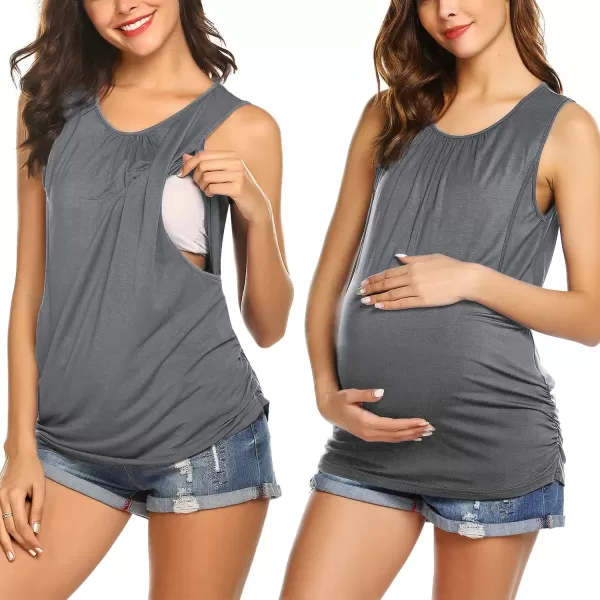 Ekouaer Womens Maternity Nursing Top Breastfeeding Tank Top Tee Shirt Double Layer Sleeveless Pregnancy Shirt1pcs Charcoal Grey