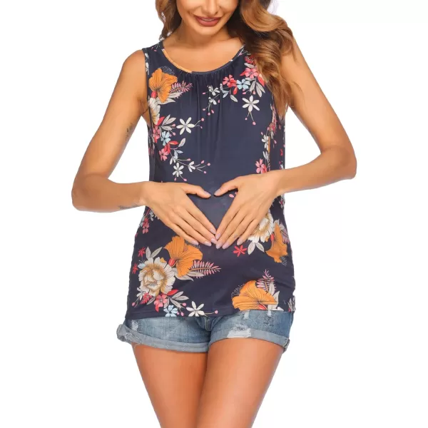 Ekouaer Womens Maternity Nursing Top Breastfeeding Tank Top Tee Shirt Double Layer Sleeveless Pregnancy Shirt1pcs Floral Navy Blue