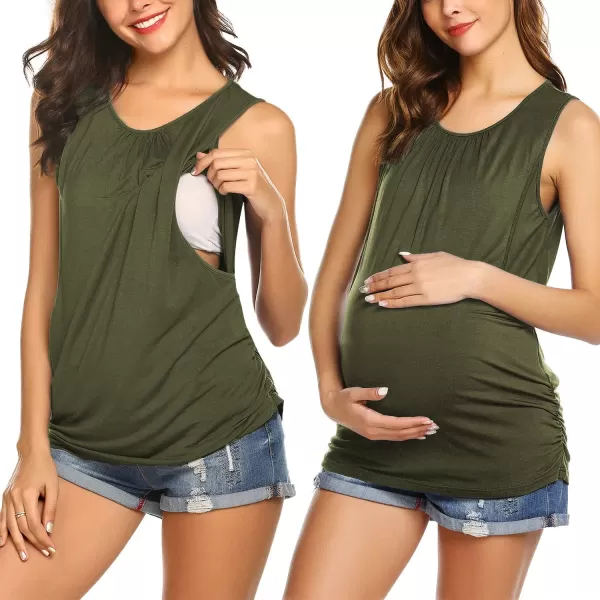 Ekouaer Womens Maternity Nursing Top Breastfeeding Tank Top Tee Shirt Double Layer Sleeveless Pregnancy Shirt1pcs Greenarmy