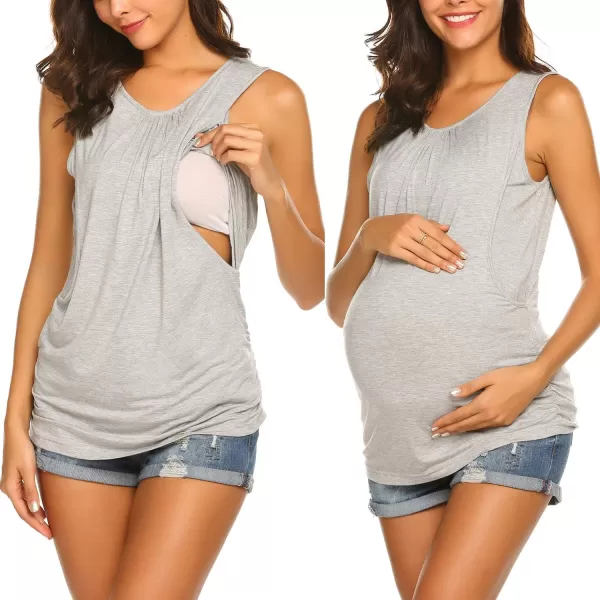 Ekouaer Womens Maternity Nursing Top Breastfeeding Tank Top Tee Shirt Double Layer Sleeveless Pregnancy Shirt1pcs Grey