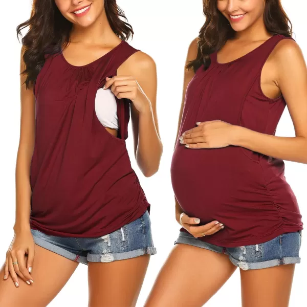 Ekouaer Womens Maternity Nursing Top Breastfeeding Tank Top Tee Shirt Double Layer Sleeveless Pregnancy Shirt1pcs Wine Red