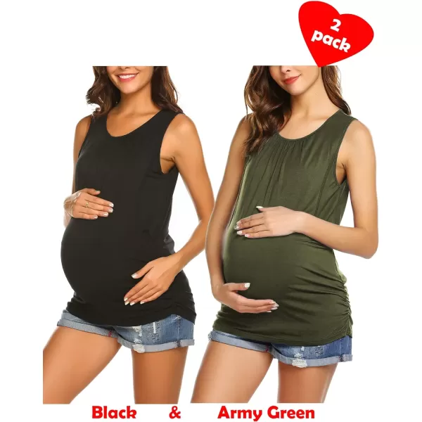 Ekouaer Womens Maternity Nursing Top Breastfeeding Tank Top Tee Shirt Double Layer Sleeveless Pregnancy Shirt2pcs Black  Army Green