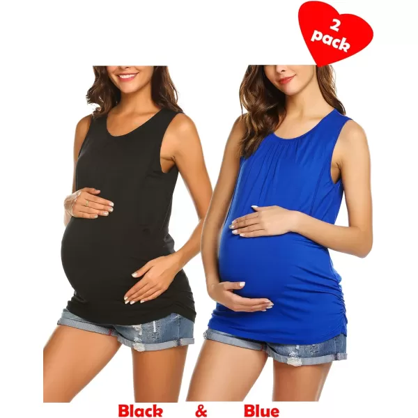 Ekouaer Womens Maternity Nursing Top Breastfeeding Tank Top Tee Shirt Double Layer Sleeveless Pregnancy Shirt2pcs Black  Blue