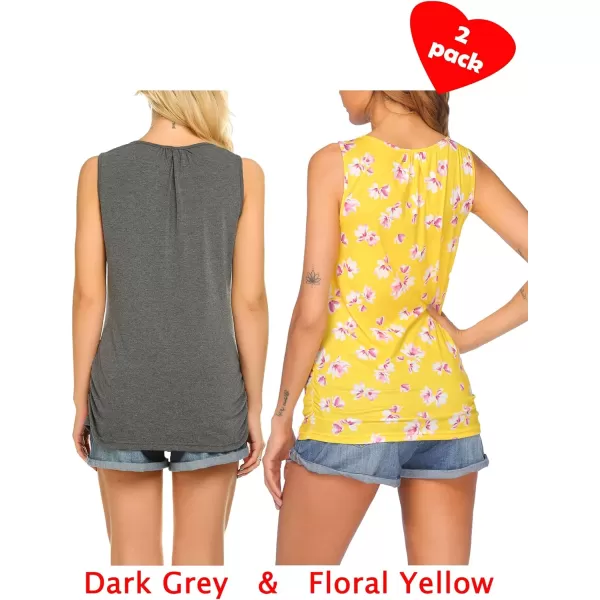 Ekouaer Womens Maternity Nursing Top Breastfeeding Tank Top Tee Shirt Double Layer Sleeveless Pregnancy Shirt2pcs Dark Grey  Floral Yellow