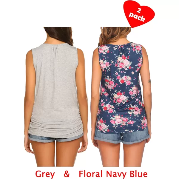 Ekouaer Womens Maternity Nursing Top Breastfeeding Tank Top Tee Shirt Double Layer Sleeveless Pregnancy Shirt2pcs Grey  Floral Navy Blue