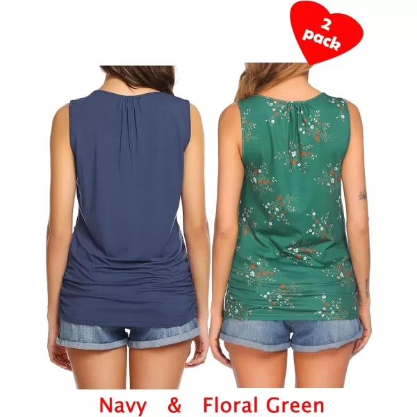 Ekouaer Womens Maternity Nursing Top Breastfeeding Tank Top Tee Shirt Double Layer Sleeveless Pregnancy Shirt2pcs Navy  Floral Green