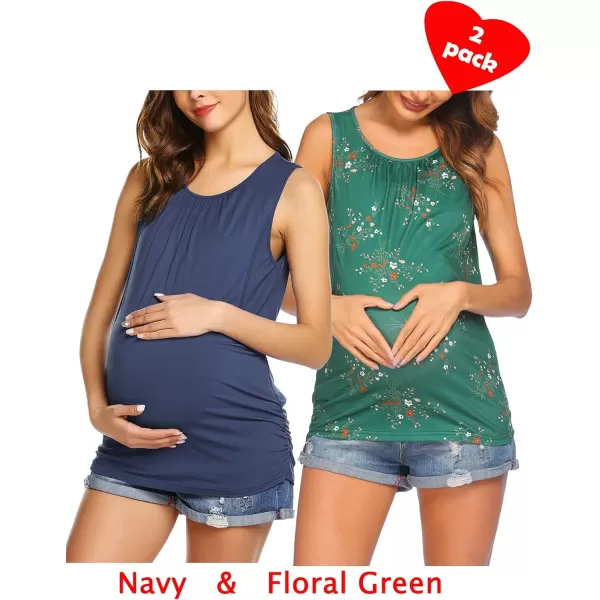 Ekouaer Womens Maternity Nursing Top Breastfeeding Tank Top Tee Shirt Double Layer Sleeveless Pregnancy Shirt2pcs Navy  Floral Green