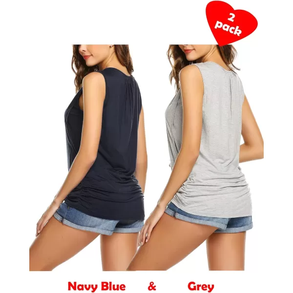 Ekouaer Womens Maternity Nursing Top Breastfeeding Tank Top Tee Shirt Double Layer Sleeveless Pregnancy Shirt2pcs Navy Blue  Grey