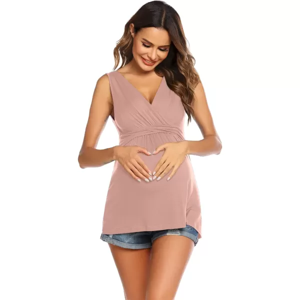 Ekouaer Womens Maternity Nursing Top for Pregnancy and Postpartum Easy Breastfeeding Tank Tee ShirtsPink