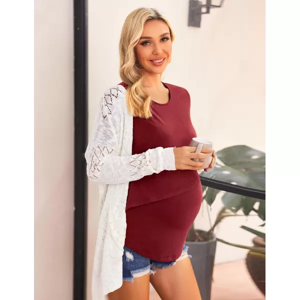 Ekouaer Womens Maternity Nursing Tops Short Sleeve Double Layer Breastfeeding Tee Shirts SXXL1pcs Wine Red