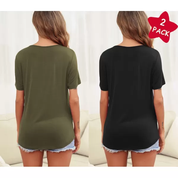 Ekouaer Womens Maternity Nursing Tops Short Sleeve Double Layer Breastfeeding Tee Shirts SXXL2pcs Army Green  Black