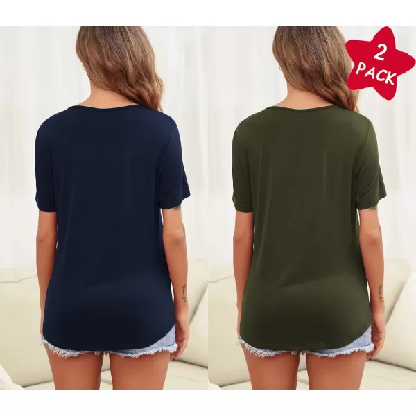 Ekouaer Womens Maternity Nursing Tops Short Sleeve Double Layer Breastfeeding Tee Shirts SXXL2pcs Army Green  Navy Blue