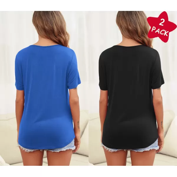 Ekouaer Womens Maternity Nursing Tops Short Sleeve Double Layer Breastfeeding Tee Shirts SXXL2pcs Blue  Black