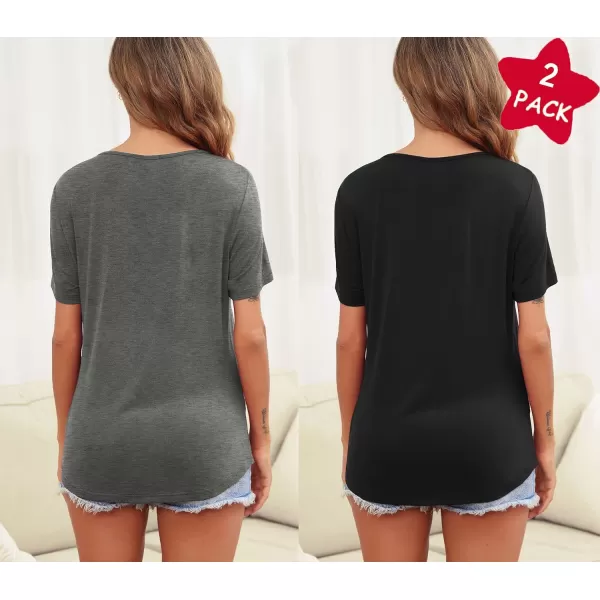 Ekouaer Womens Maternity Nursing Tops Short Sleeve Double Layer Breastfeeding Tee Shirts SXXL2pcs Grey  Black