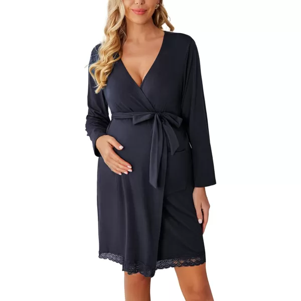 Ekouaer Womens Maternity Robes 3 in 1 Labor and Delivery Gown Soft Nursing Bathrobe Pregnancy Breastfeeding SleepwearA09navy Blue