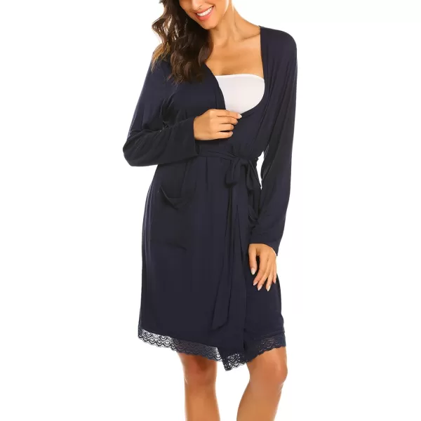 Ekouaer Womens Maternity Robes 3 in 1 Labor and Delivery Gown Soft Nursing Bathrobe Pregnancy Breastfeeding SleepwearA09navy Blue