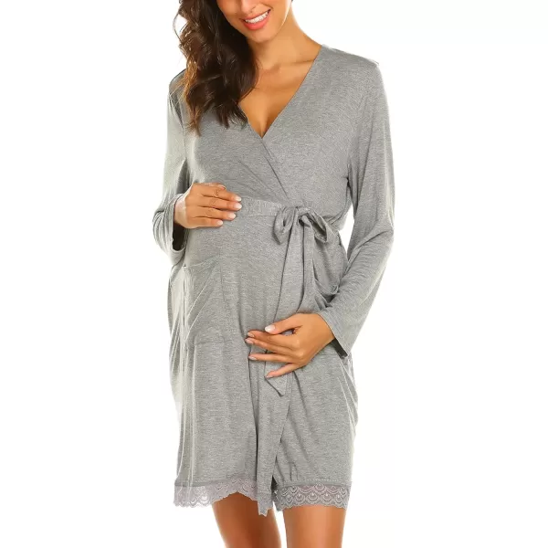 Ekouaer Womens Maternity Robes 3 in 1 Labor and Delivery Gown Soft Nursing Bathrobe Pregnancy Breastfeeding SleepwearA10grey