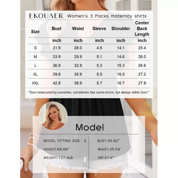 Ekouaer Womens Maternity Shirts 3 Packs Flying Short Sleeve Nursing Tops V Neck Breastfeeding Tees Pregnancy ClothesLake Greenblacklake Blue3pcs
