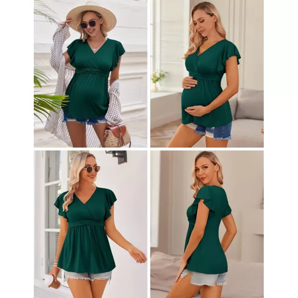 Ekouaer Womens Maternity Shirts 3 Packs Flying Short Sleeve Nursing Tops V Neck Breastfeeding Tees Pregnancy ClothesLake Greenblacklake Blue3pcs