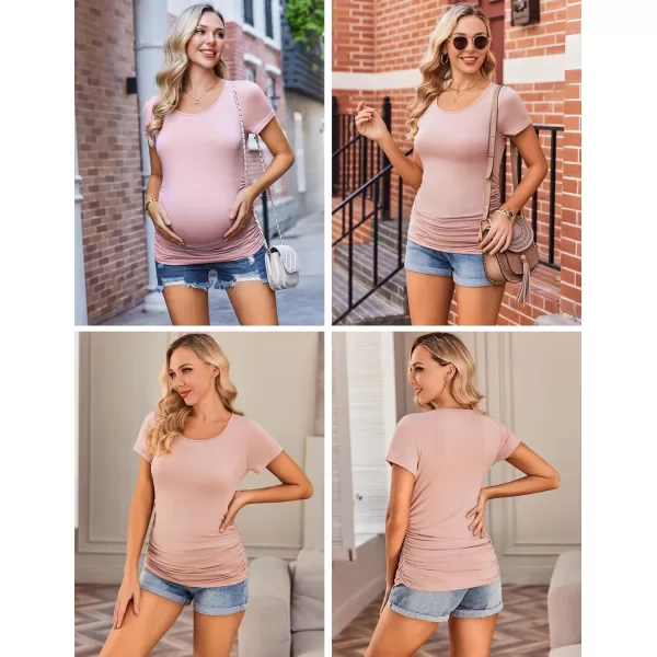 Ekouaer Womens Maternity Shirts 3 Packs Side Ruched Pregnancy Tee Top Tunic Blouse Casual Mama Clothes SXXL3pcs Black  Army Green  Dirty Pink