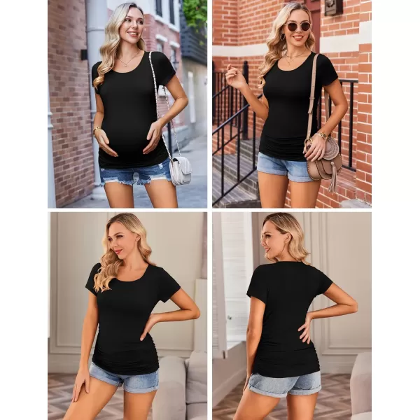 Ekouaer Womens Maternity Shirts 3 Packs Side Ruched Pregnancy Tee Top Tunic Blouse Casual Mama Clothes SXXL3pcs Black  Army Green  Dirty Pink