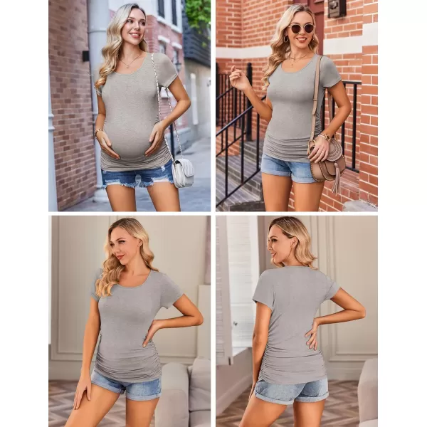 Ekouaer Womens Maternity Shirts 3 Packs Side Ruched Pregnancy Tee Top Tunic Blouse Casual Mama Clothes SXXL3pcs Black  Dirty Pink  Light Grey