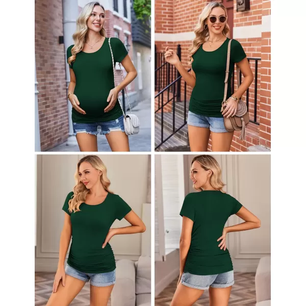 Ekouaer Womens Maternity Shirts 3 Packs Side Ruched Pregnancy Tee Top Tunic Blouse Casual Mama Clothes SXXL3pcs Black  Green  Dark Grey