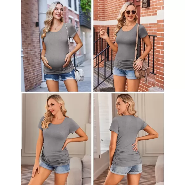 Ekouaer Womens Maternity Shirts 3 Packs Side Ruched Pregnancy Tee Top Tunic Blouse Casual Mama Clothes SXXL3pcs Black  Green  Dark Grey