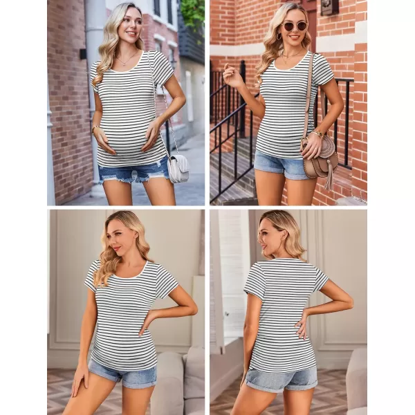 Ekouaer Womens Maternity Shirts 3 Packs Side Ruched Pregnancy Tee Top Tunic Blouse Casual Mama Clothes SXXL3pcs Black  White Stripe  Army Green