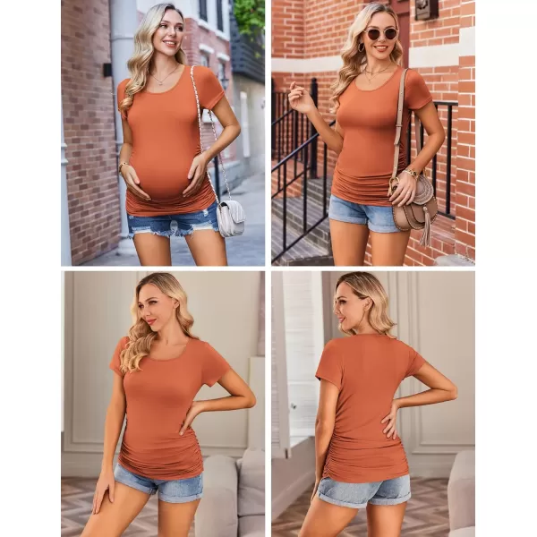 Ekouaer Womens Maternity Shirts 3 Packs Side Ruched Pregnancy Tee Top Tunic Blouse Casual Mama Clothes SXXL3pcs Caramel  Wine Red  Dark Grey